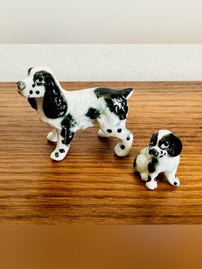Vintage English Springer Spaniel Mom & Puppy Family Set - Porcelain Miniatures